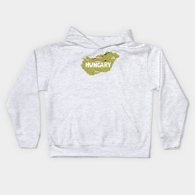 Hungary Illustrated Map Kids Hoodie by JunkyDotCom